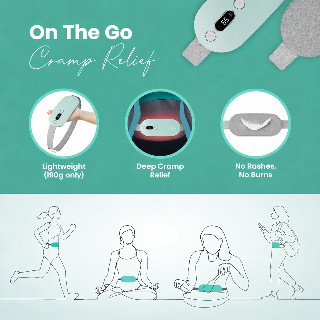 Comfort & Relief Every Cycle — Healthwellnx EVA Period Heating Pad & Massager