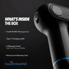 HealthWellnx Mini Deep Tissue Massage Gun – Portable Percussion Body Massager with 5 Speed Levels, 4 Massage Heads & Type-C Charging for Muscle Relaxation & Recovery